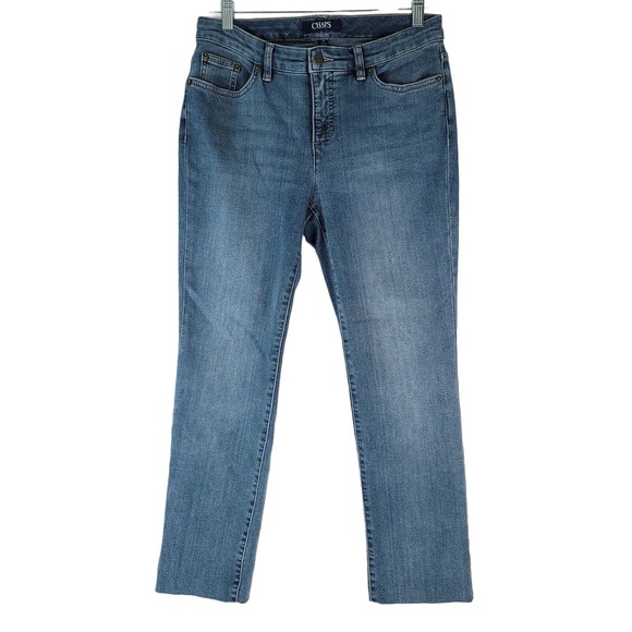 Chaps Denim - Chaps Denim Daniella Curvy Womens Size 8P Straight Leg Stretch Light Wash Blue